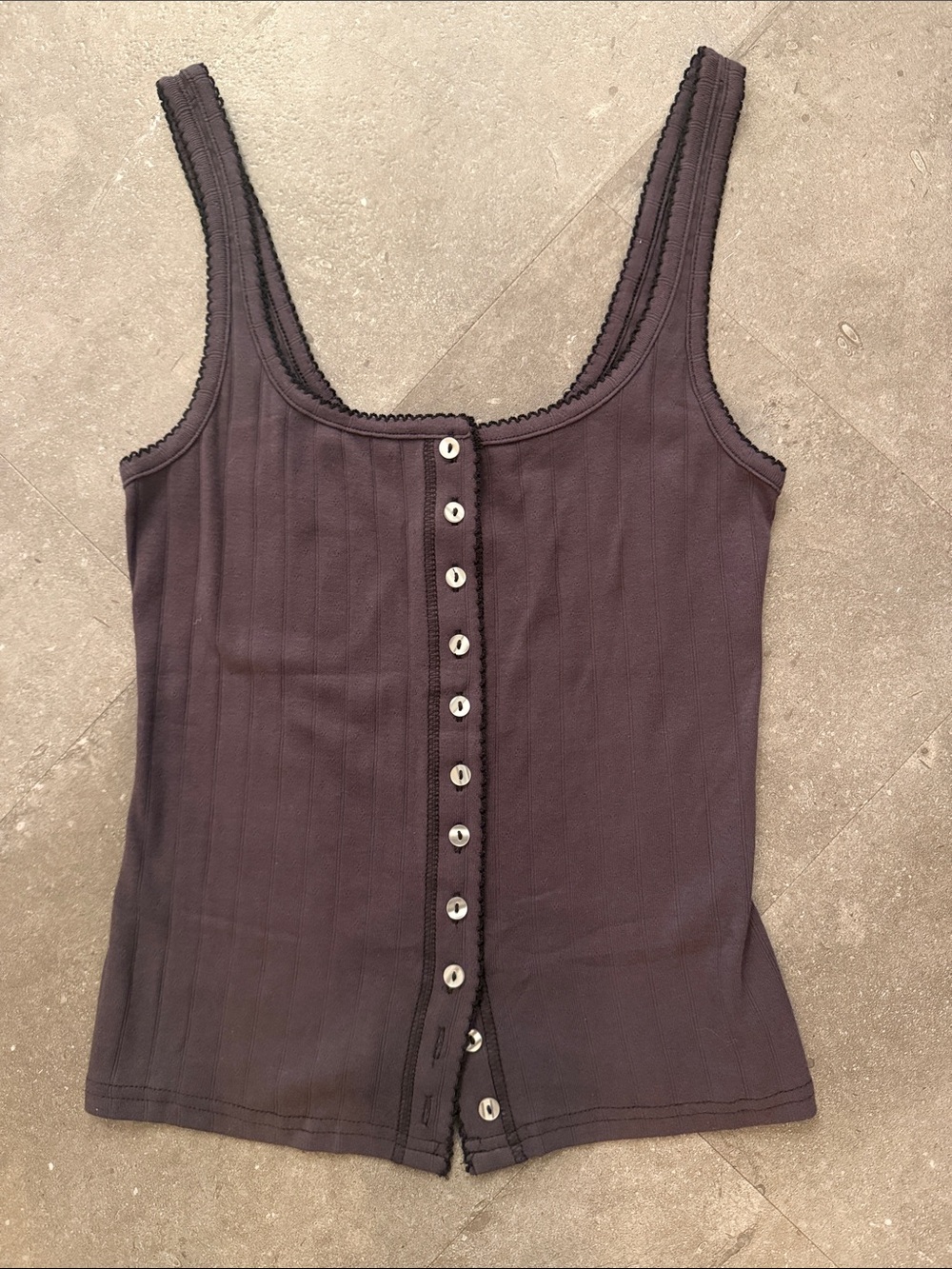 Women’s Free People Button-Front Ribbed Tank Top - Charcoal Sz M